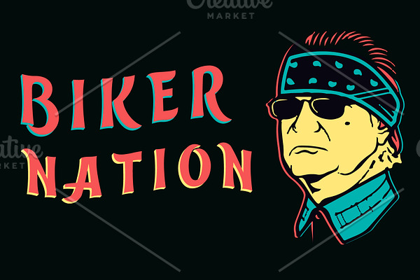 Biker Nation with cartoon men face