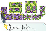 floral border and seamless patterns