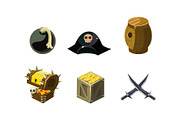 Pirate game elements set, bomb, hat
