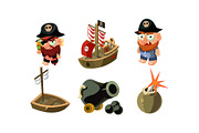 Pirate game elements set, male