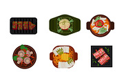 Collection of served food dishes