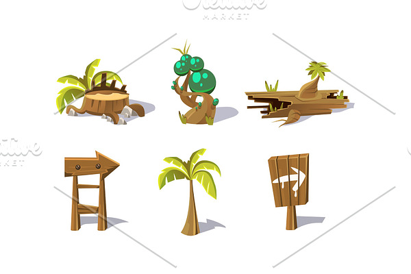 Palm tree, wooden signs, fantastic
