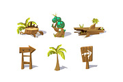 Palm tree, wooden signs, fantastic