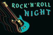 Rock and roll night, neon guitar 