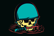 Colorful skull in helmet and a knife