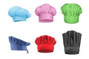 Multicolored chef hats vector icons