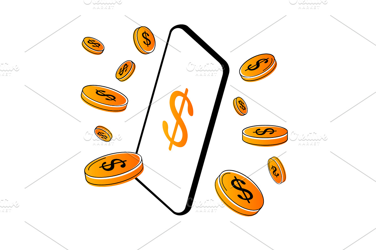 Smartphone with coins Vector  in Illustrations - product preview 8
