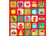 Advent calendar, Christmas icons set