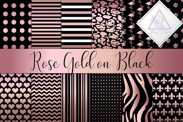Rose Gold & Black Digital Paper