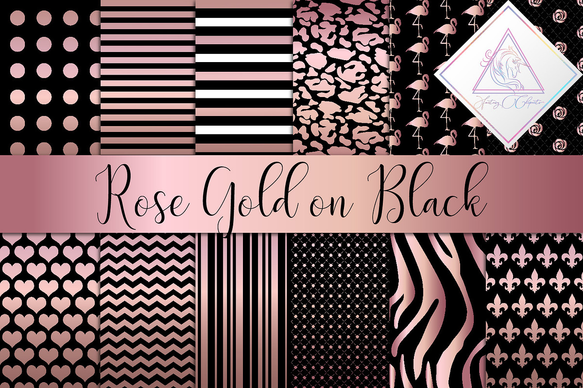 Rose Gold & Black Digital Paper in Textures - product preview 8