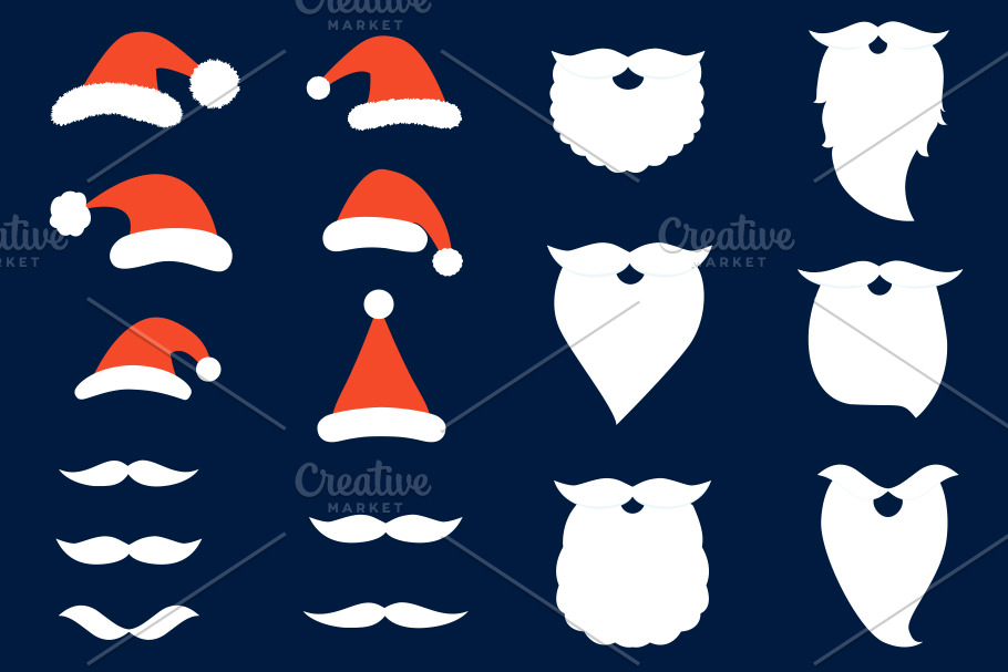 Santa hat, beard and mustache set