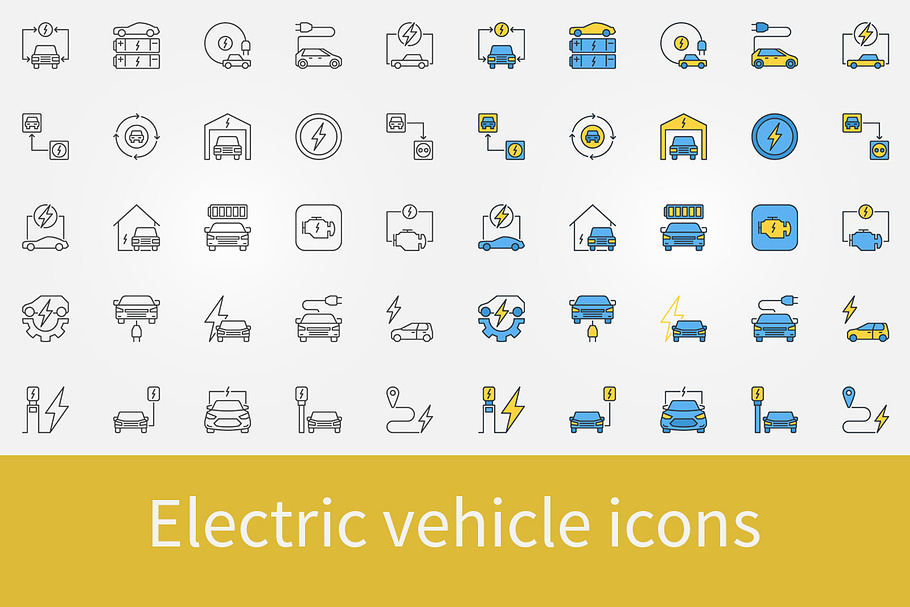 Electric vehicle icons set