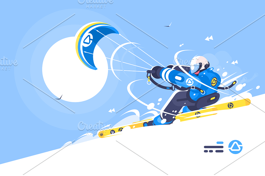 Boy snowkiter on alpine skiing in Illustrations - product preview 8