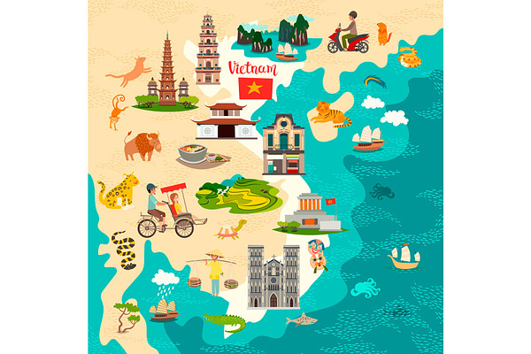 Vietnam map and Vietnam set art