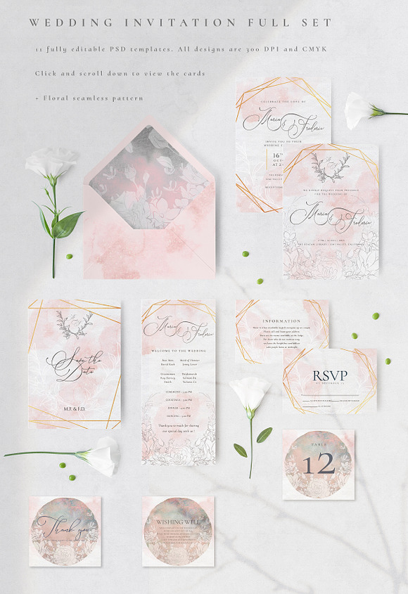Wedding Invitation Full Set. PSD in Wedding Templates - product preview 1