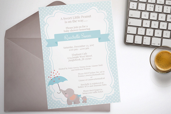 Elephant Baby Shower invitation in Card Templates - product preview 1