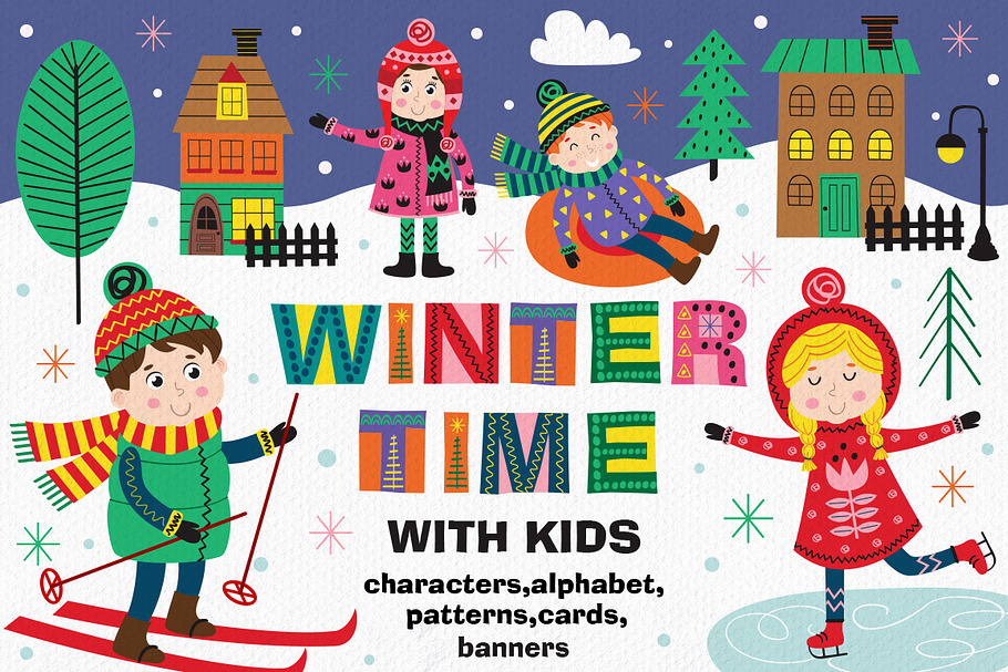 winter time with kids in Illustrations - product preview 8