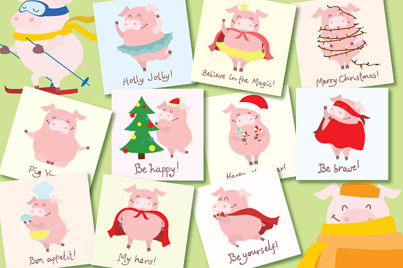 For one week only $5!!! PIG SET in Illustrations - product preview 2