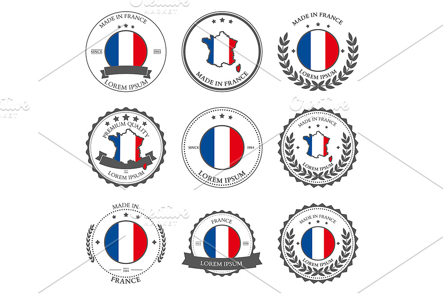 Made in France, seals, badges