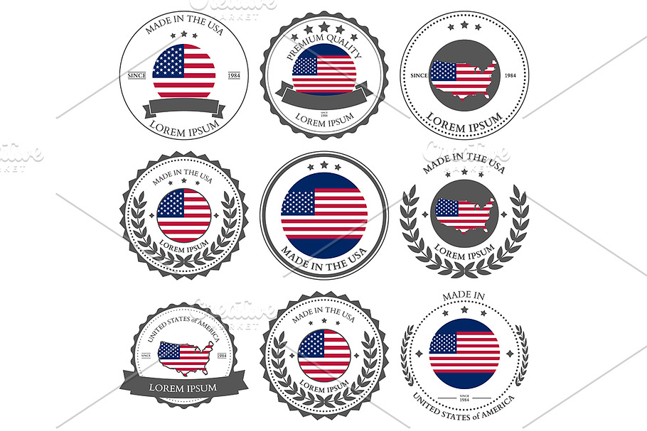 Made in USA, seals, badges. Vector