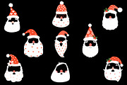Hipster Santa face clip art set