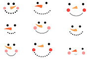 Cute snowmen faces clipart set