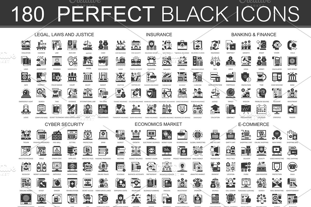 180 Black complex icons in Safety Icons - product preview 8