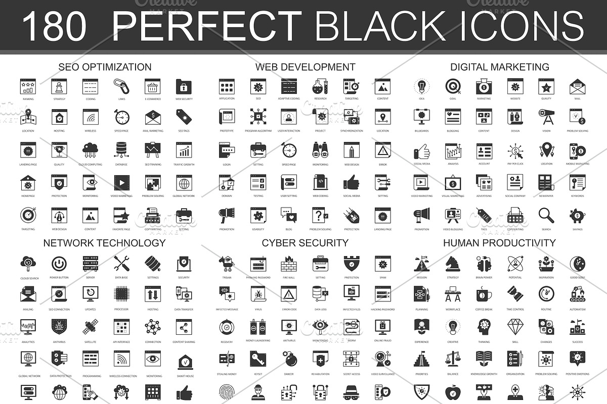 180 black classic icons in Safety Icons - product preview 8