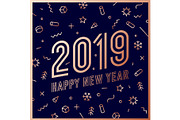 2019, Happy New Year. Greeting card