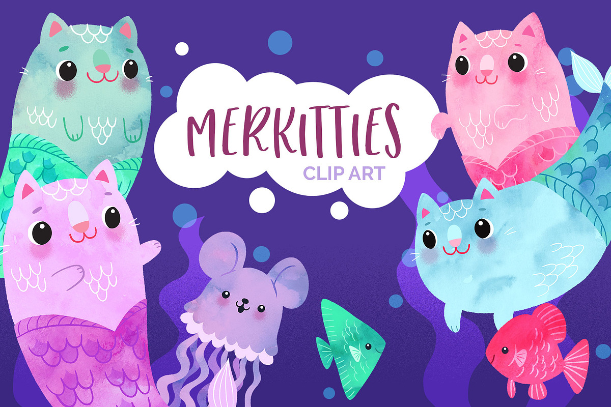 Adorable Mer-kitty Clip Art in Illustrations - product preview 8
