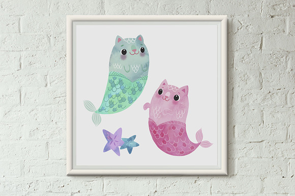 Adorable Mer-kitty Clip Art in Illustrations - product preview 2