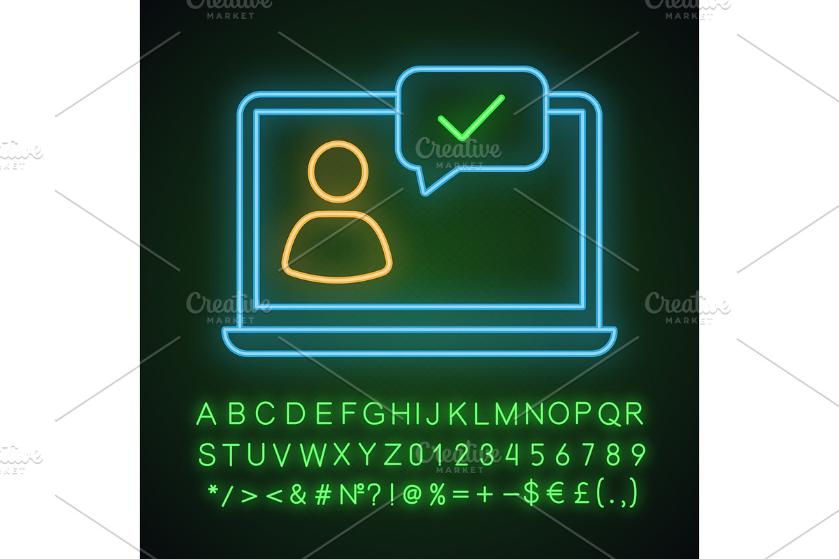 Approved chat neon light icon in Icons - product preview 8