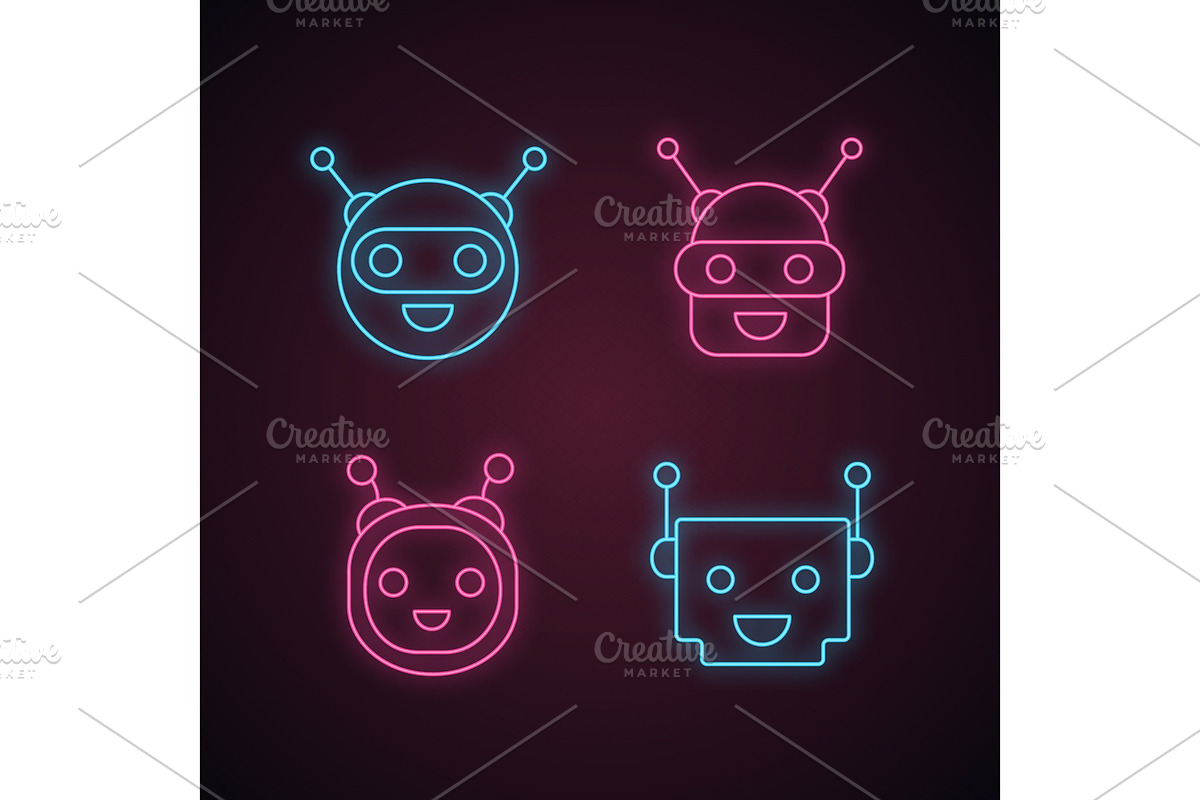 Chatbots neon light icons set in Icons - product preview 8