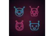 Chatbots neon light icons set