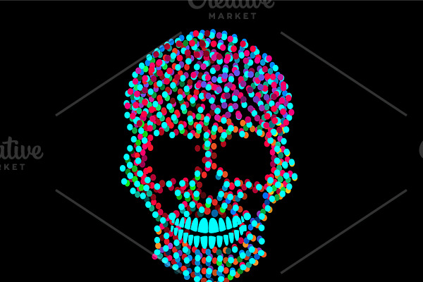 Neon color skull icon with dots 