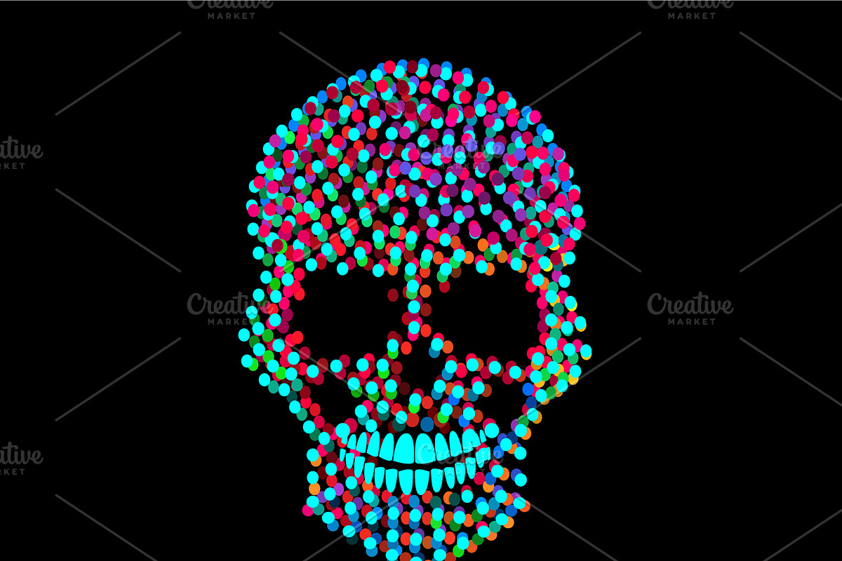 Neon color skull icon with dots  in Graphics - product preview 8