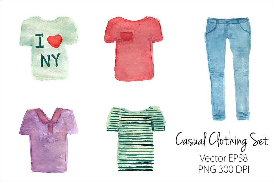 Watercolor T-Shirts and Jeans set in Objects - product preview 8