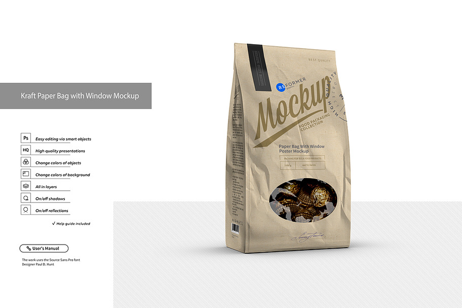 Kraft Paper Bag with Window Mockup in Product Mockups - product preview 8