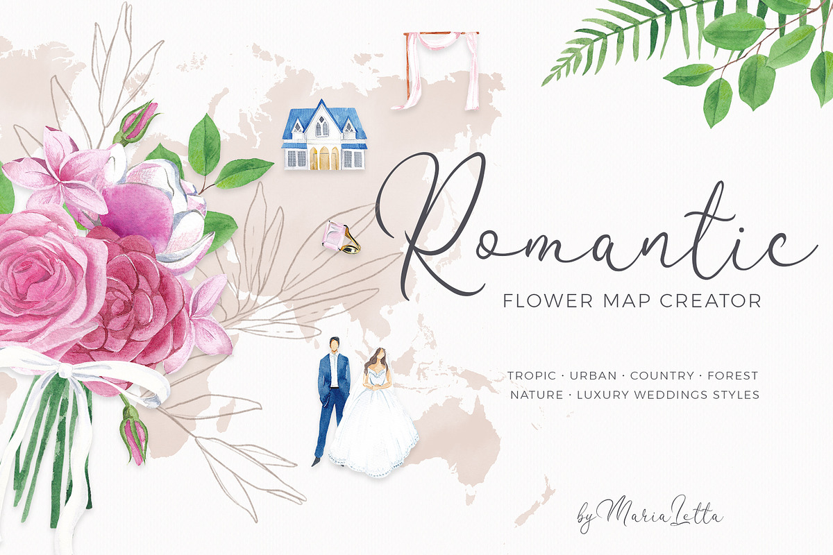 Romantic flower map creator in Illustrations - product preview 8