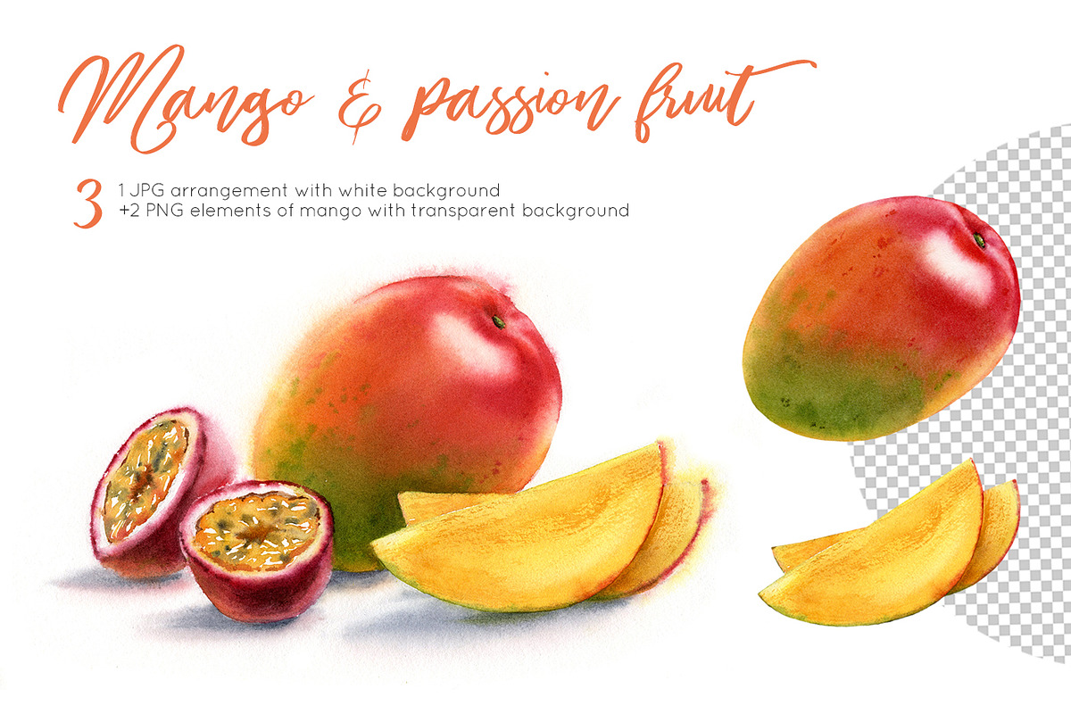 Mango Passion Fruit. Watercolor in Graphics - product preview 8