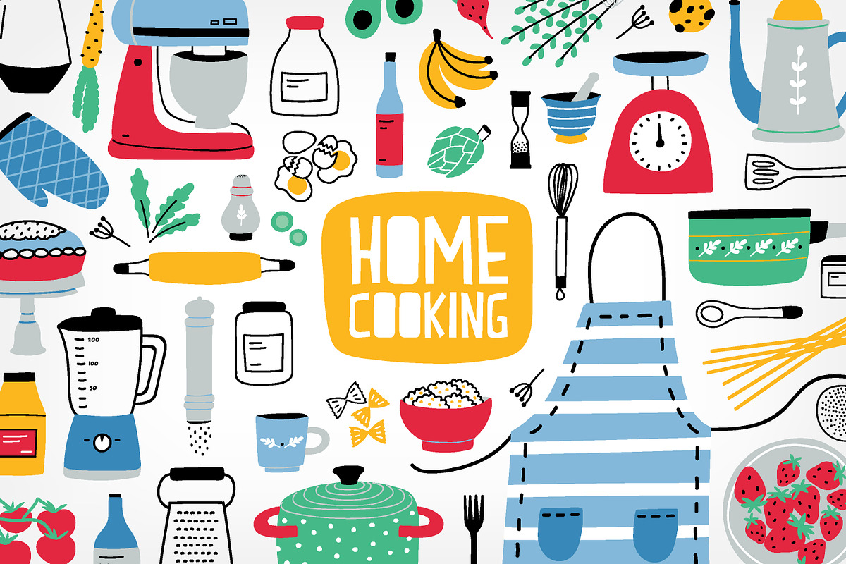 Big home cooking bundle, seamless in Illustrations - product preview 8