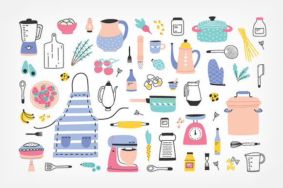 Big home cooking bundle, seamless in Illustrations - product preview 2