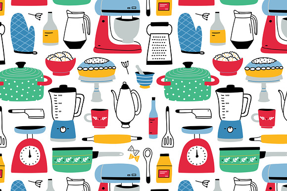 Big home cooking bundle, seamless in Illustrations - product preview 3