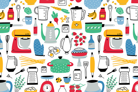 Big home cooking bundle, seamless in Illustrations - product preview 4