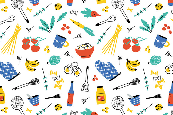 Big home cooking bundle, seamless in Illustrations - product preview 5