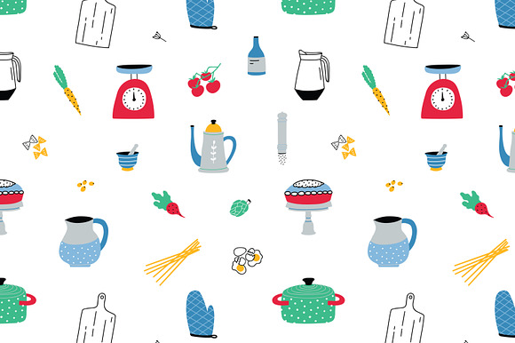 Big home cooking bundle, seamless in Illustrations - product preview 7