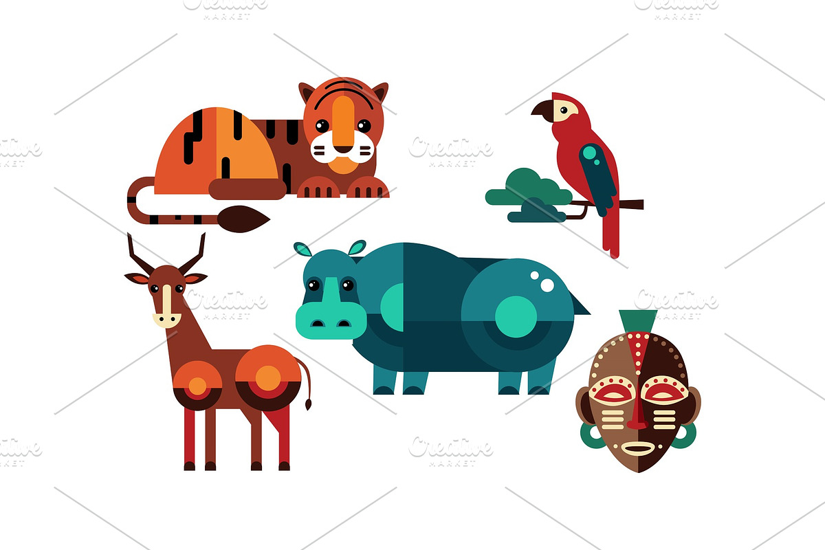Wild African animals set, tiger in Illustrations - product preview 8