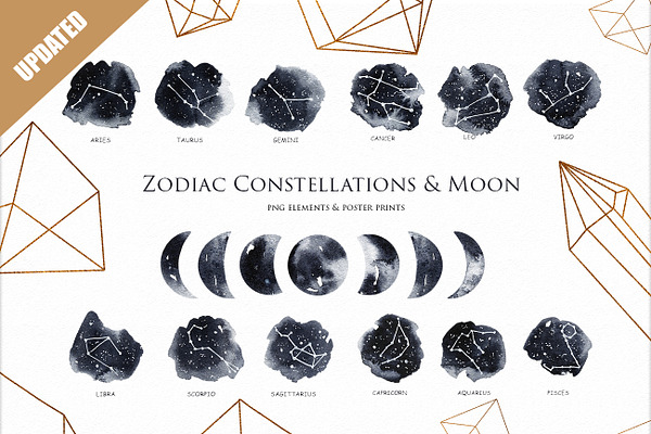 Zodiac Constellations & Moon clipart