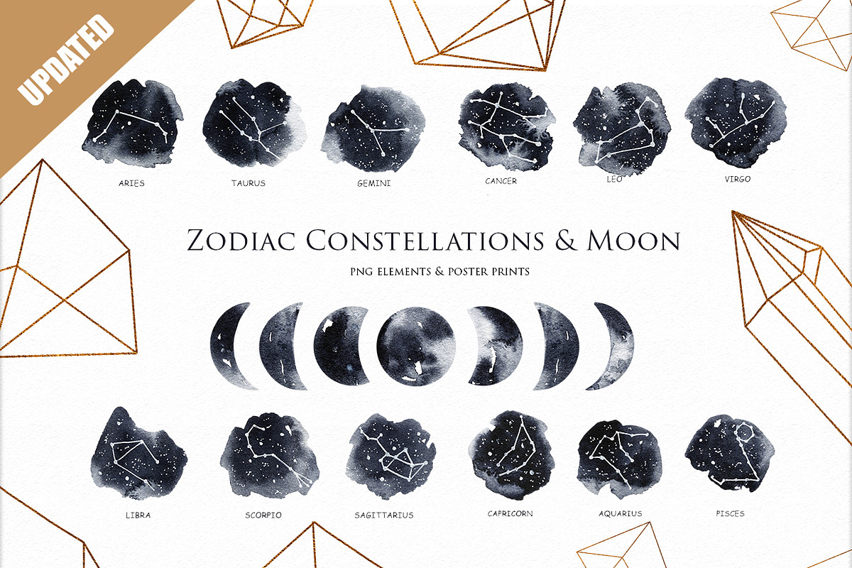 Zodiac Constellations & Moon clipart in Illustrations - product preview 8