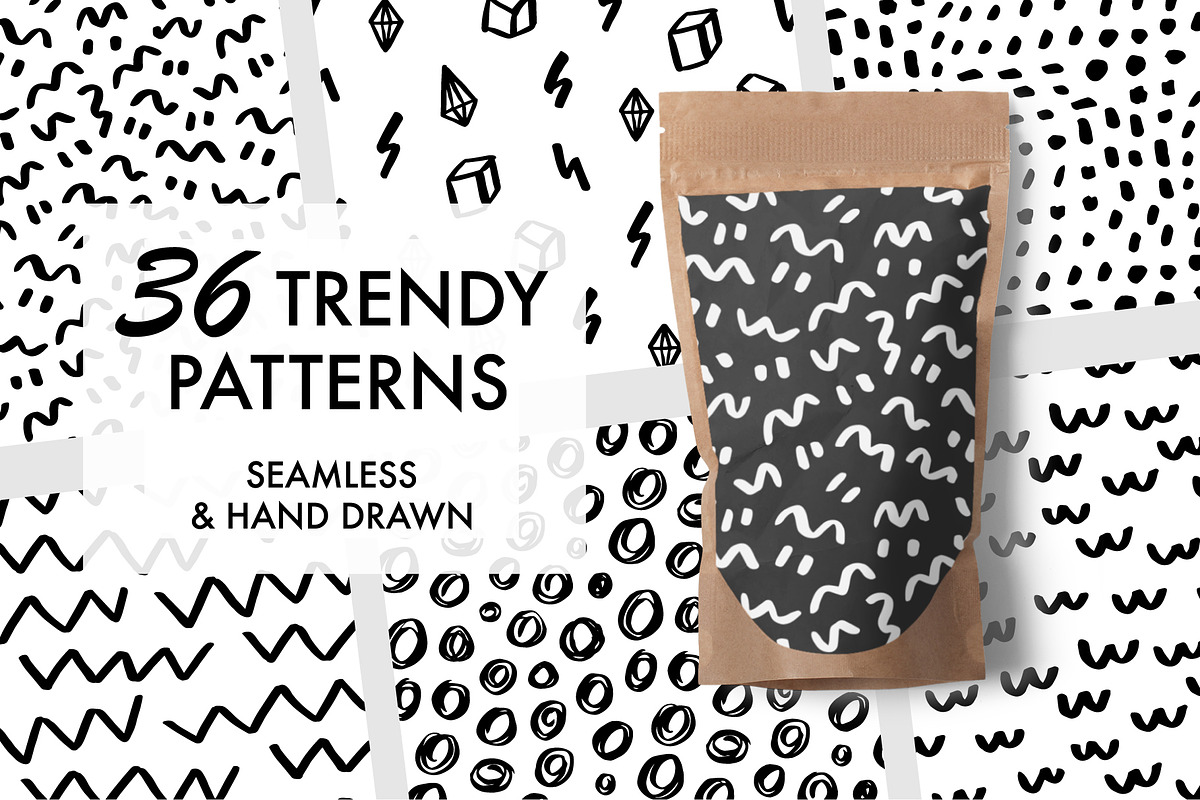 36 Hand Drawn Trendy Patterns + SVG in Patterns - product preview 8